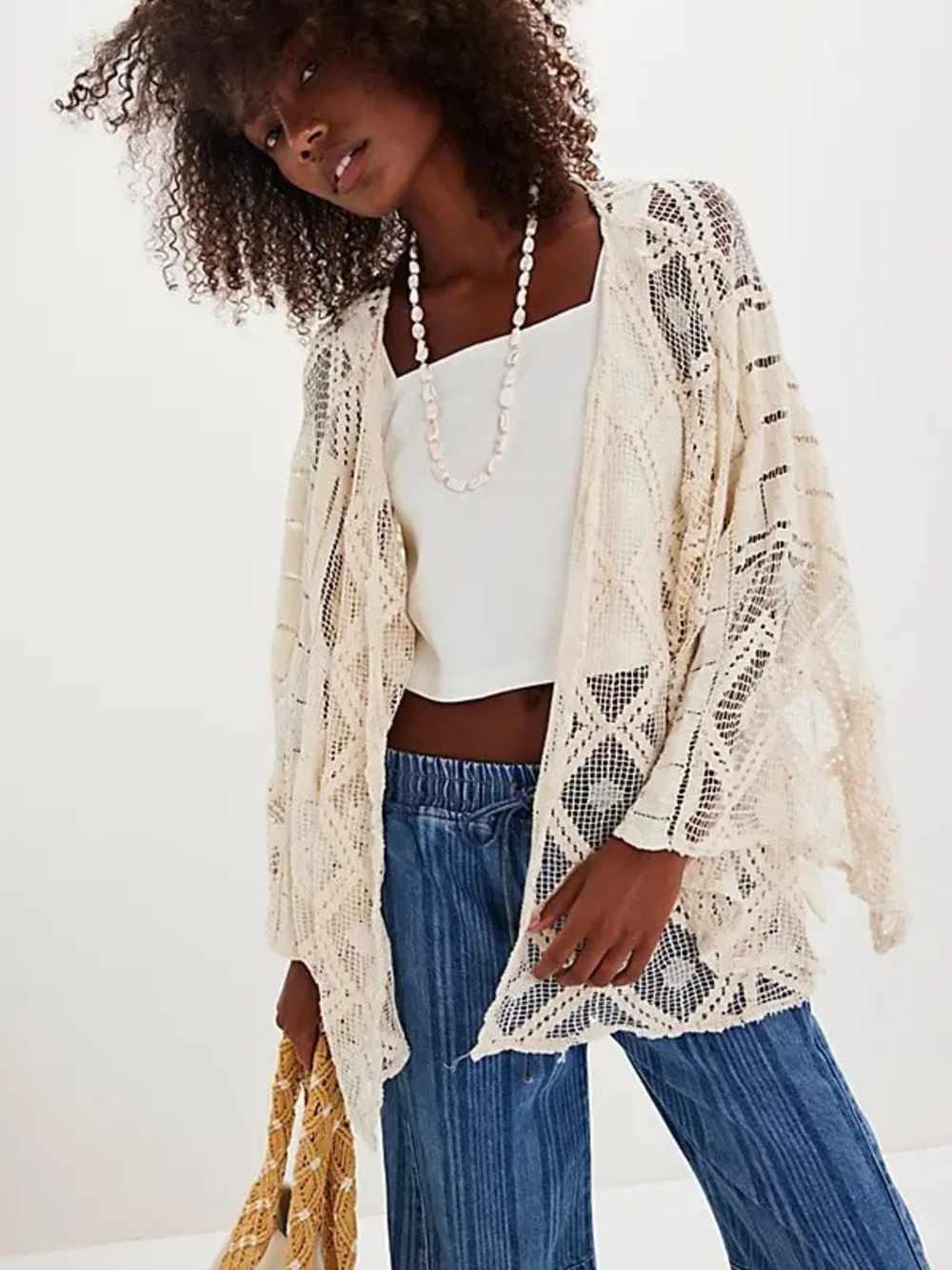 NWT Free People Off the Coast Crochet Layer Cardigan